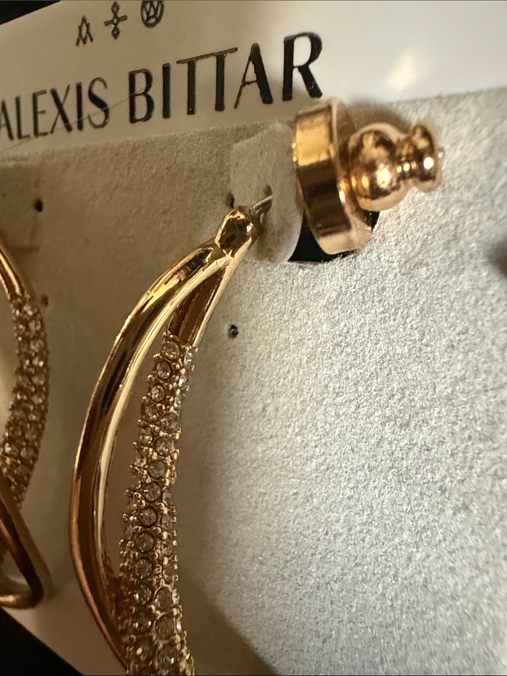 Alexis Bittar Gold Pavé Crescent Hoop Earrings NWOT - Picture 4 of 5